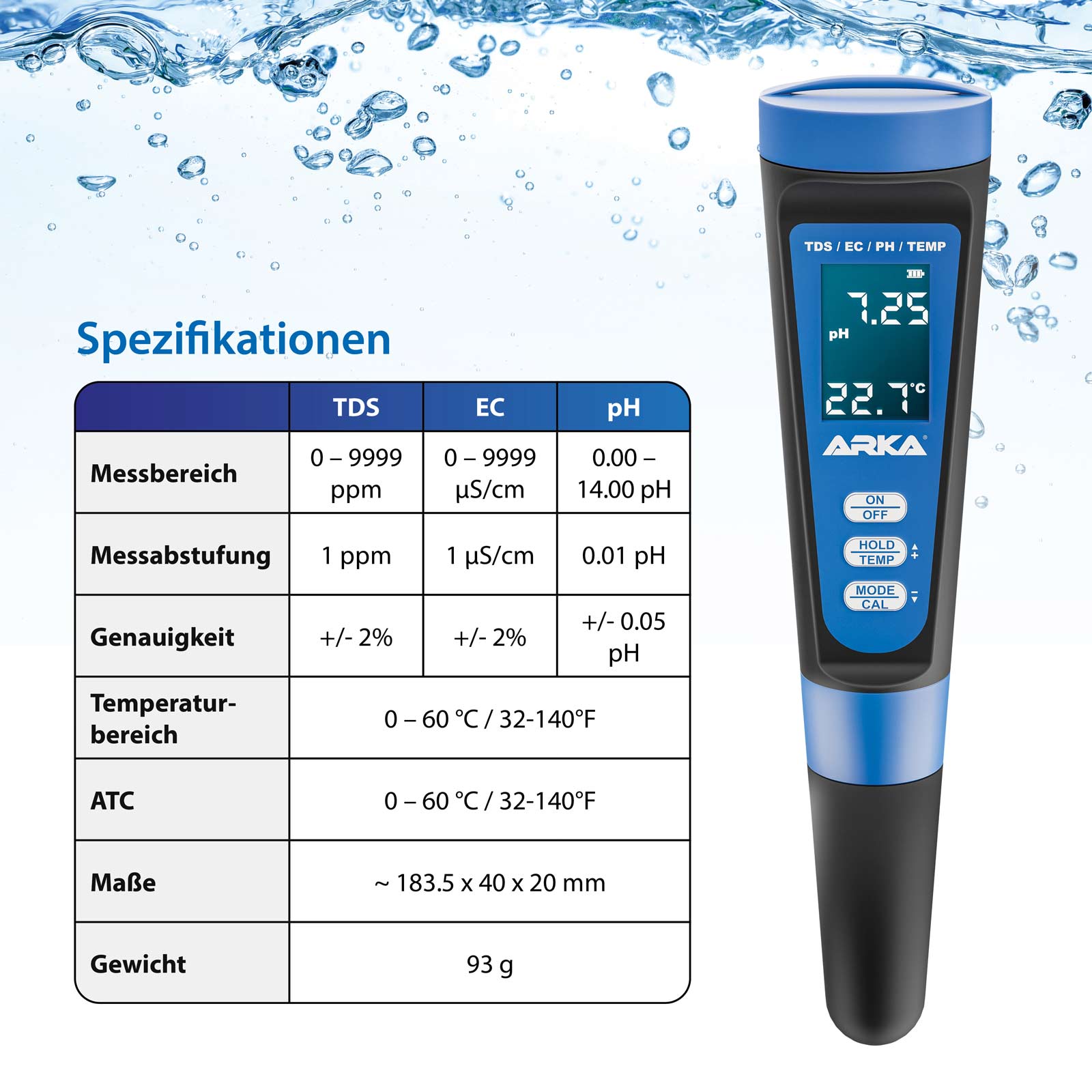 Bild von ARKA myAQUA® pH / TDS / EC - Messgerät