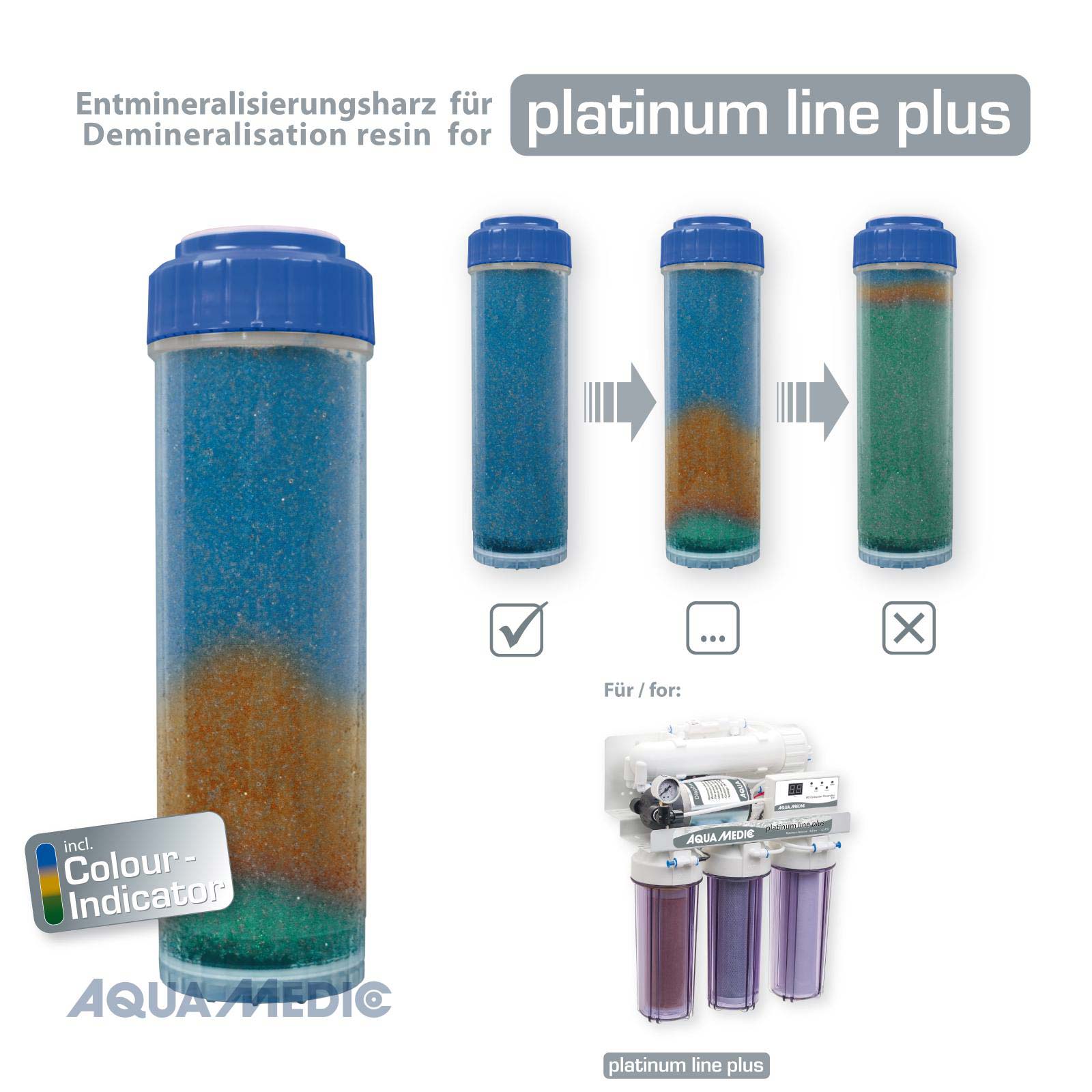 Bild von Aqua-Medic RO-resin cartridge mit Farb-Indikator für Platinum Line Osmoseanlage