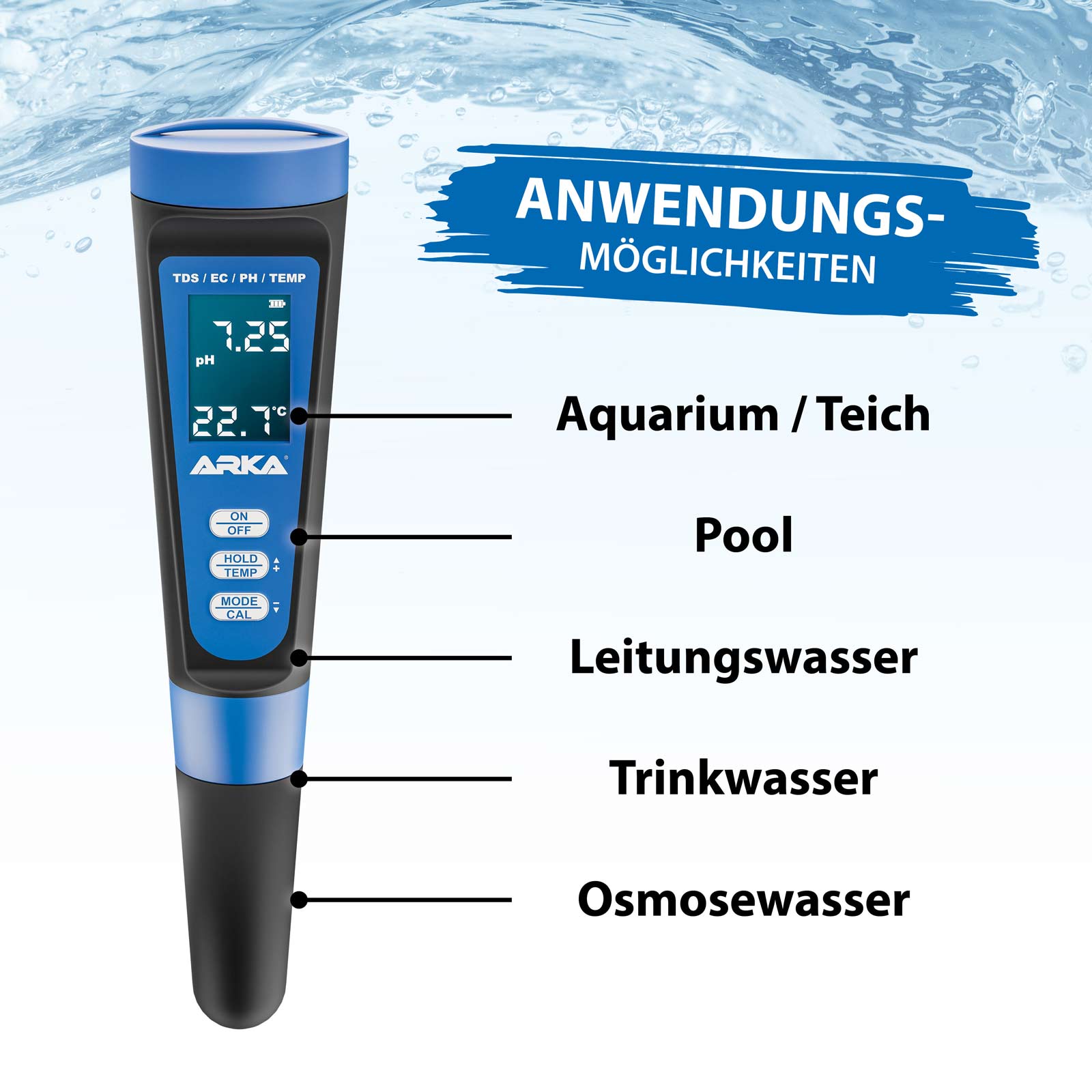 Bild von ARKA myAQUA® pH / TDS / EC - Messgerät