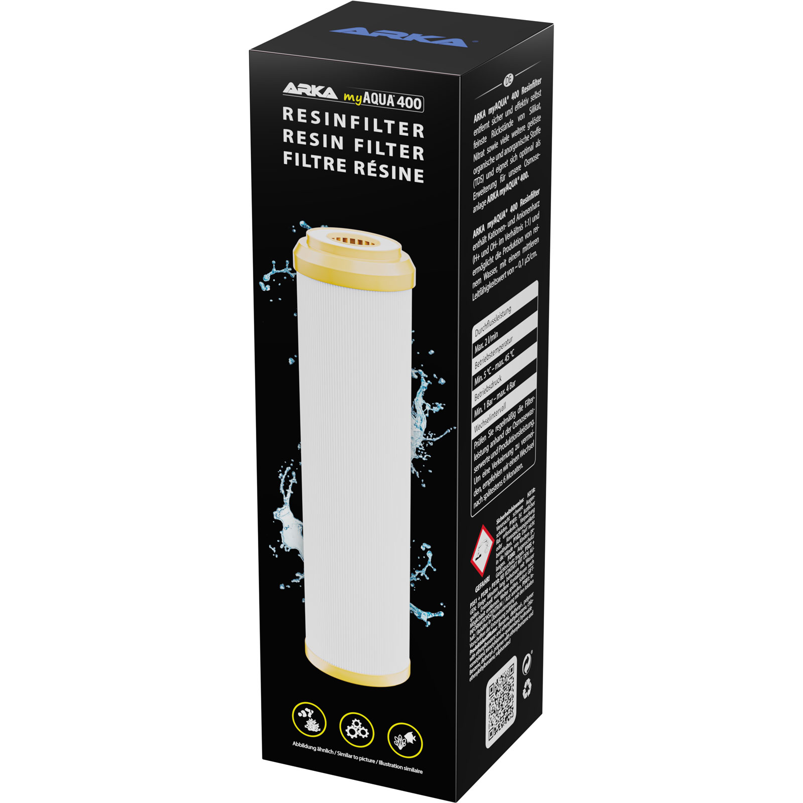ARKA myAQUA® 400 RESINFILTER bild von Verkaufsverpackung ARKA Resinfilter RF-400
