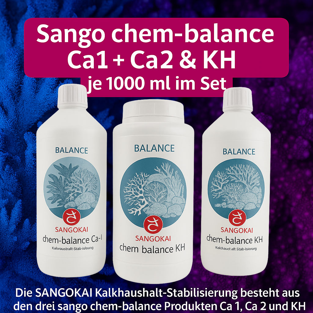 SANGOKAI chem-balance Ca1 + Ca2 & KH – 1000 ml Set zur Kalkhaushalt-Stabilisierung im Meerwasseraquarium Sangokai chem-balance Ca1 + Ca2 & KH Set